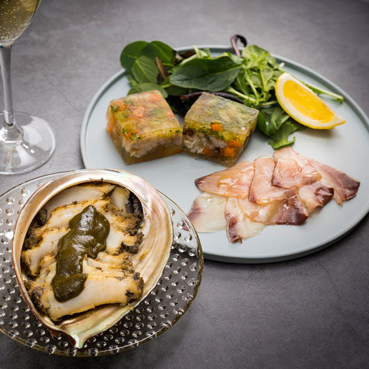 黒あわびステーキ・伊根ブリの生ハム・のど黒塩山椒煮アスピック風仕上げセット